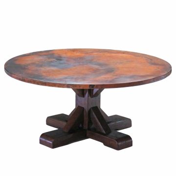 X Pedestal Hammered Copper Round Dining Table