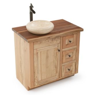 CUSTOM - Maple Meadows Rustic Bathroom Vanity - Live Edge Natural Black Walnut Top- 36" Sink Center w/ Custom Drawers (Standard 36" & 42" Sink Center vanities come w/ no working drawers)