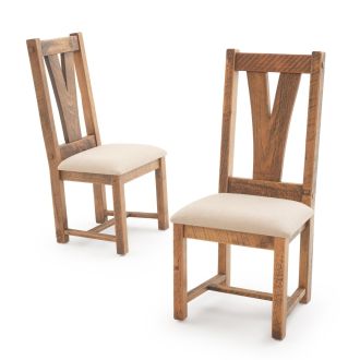 River Rustic Barnwood Fork in the Road Dining Chair - Creme Linen Fabric Seat
