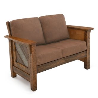 River Rustic Bourbon Smoke Barnwood Loveseat - Brown Genuine Leather Cushions