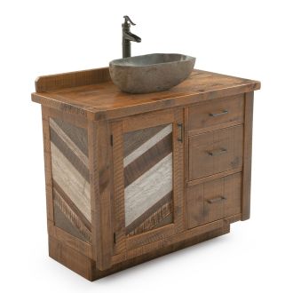 CUSTOM - Rustic Chevron Barnwood Vanity - 36" Sink Center w/ Custom Drawers (Standard 36" & 42" Sink Center vanities come w/ no working drawers)